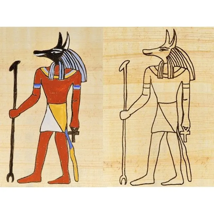 Papyruskleurplaat Egyptische God Anubis 3 Papyruskleurplaat Egyptische God Anubis